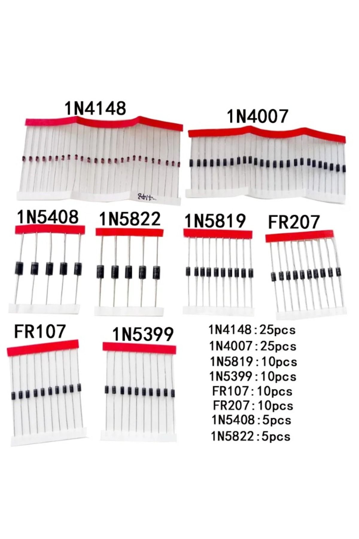 Choice-100pcs/lot Rectifier Diode Set 1N4148 1N4007 1N5819 1N5399 1N5408 1N5822 FR107 FR207 Fast Switchi... 8