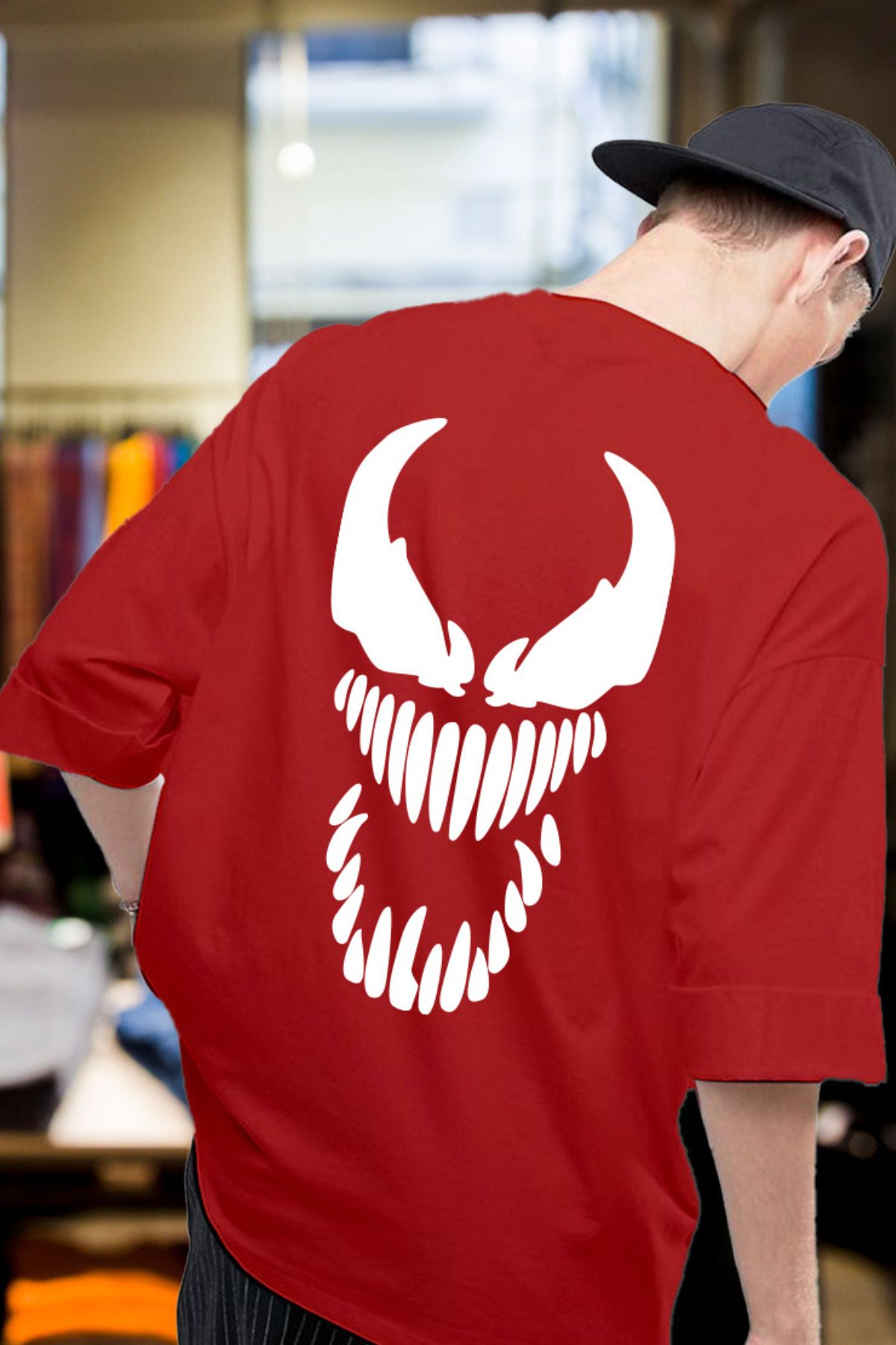 FECCY Pamuklu Venom Baskılı Oversize T-shirt