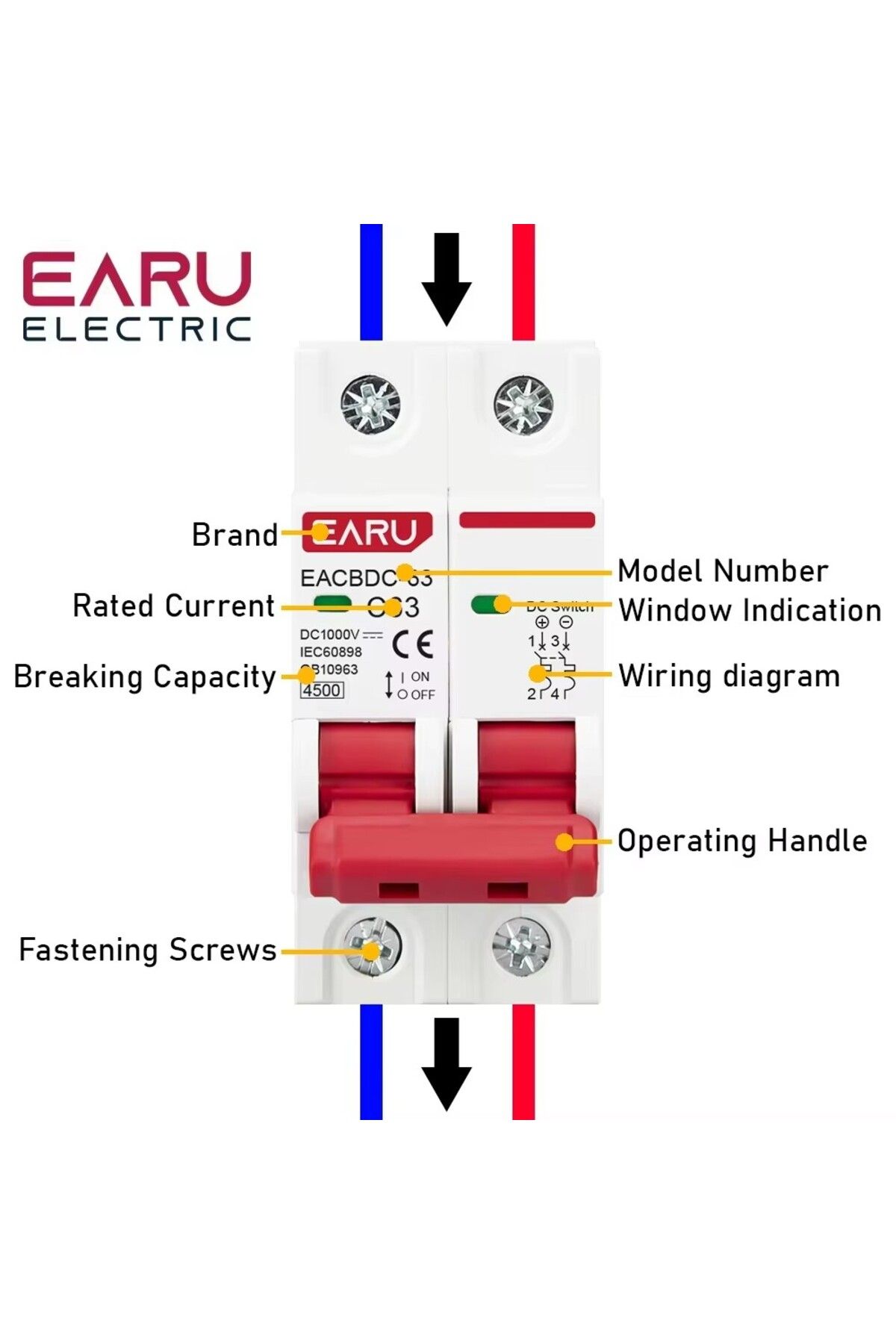 EARUELETRIC-2p 63a 2p Dc 1000v Mcb Solar Mini Circuit Breaker Overload Protection Switch 6a 10a 16a 20a 25a 32a 4