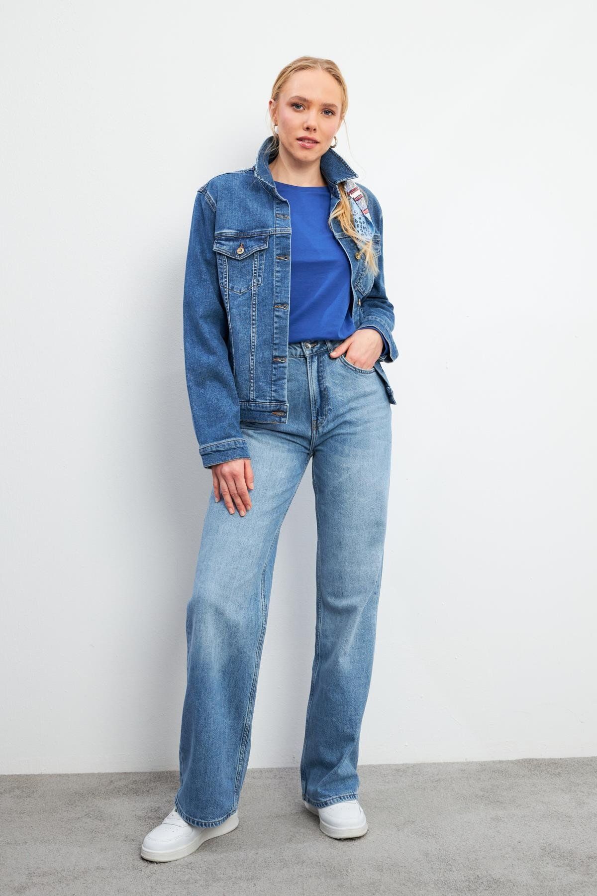 VENA Wanda Med Blue Wide Leg Jean Pantolon(TENCEL)(TM) - MED BLUE