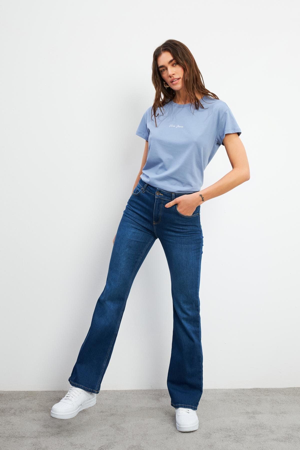 VENA Emilie Dark Blue Bootcut Jean Pantolon - DARK BLUE