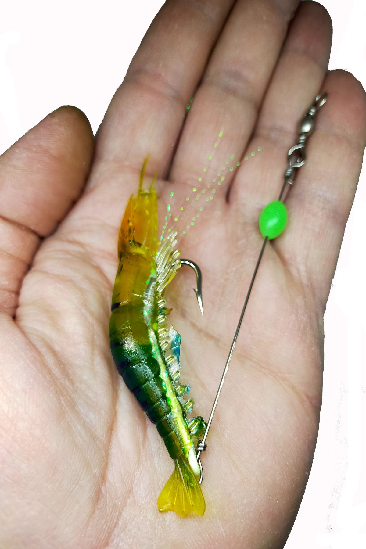 sr sazanrig Karides Shrimp Yeşil Yapay Silikon Balık Yemi Fosforlu Kancalı 8.5 cm 6 gr