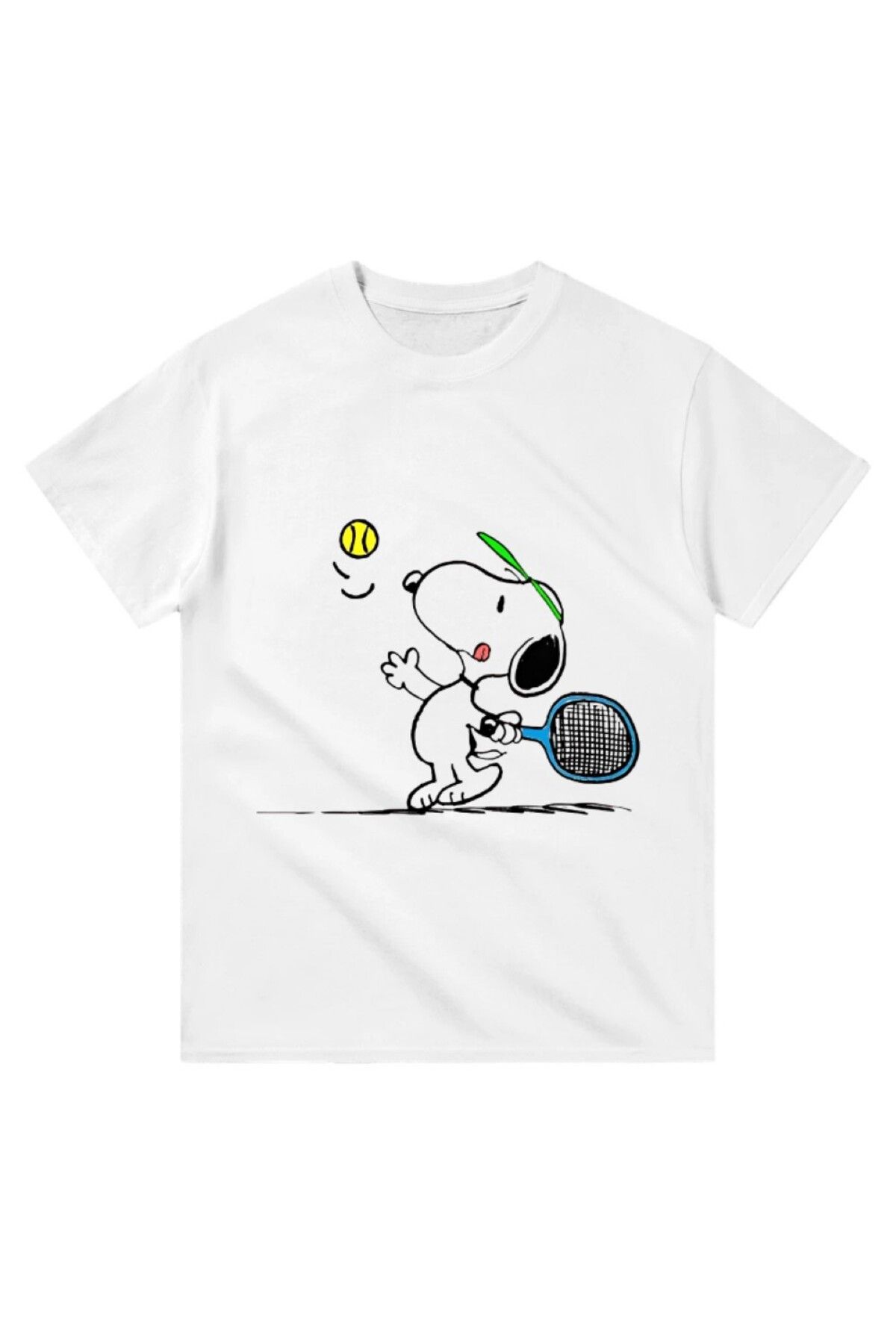 Cooqpoo Tenis Topuna Vuran Köpek Baskılı XS-S-M-L-XL-2XL Beden Kadın Erkek Unisex Pamuklu Beyaz Tshirt