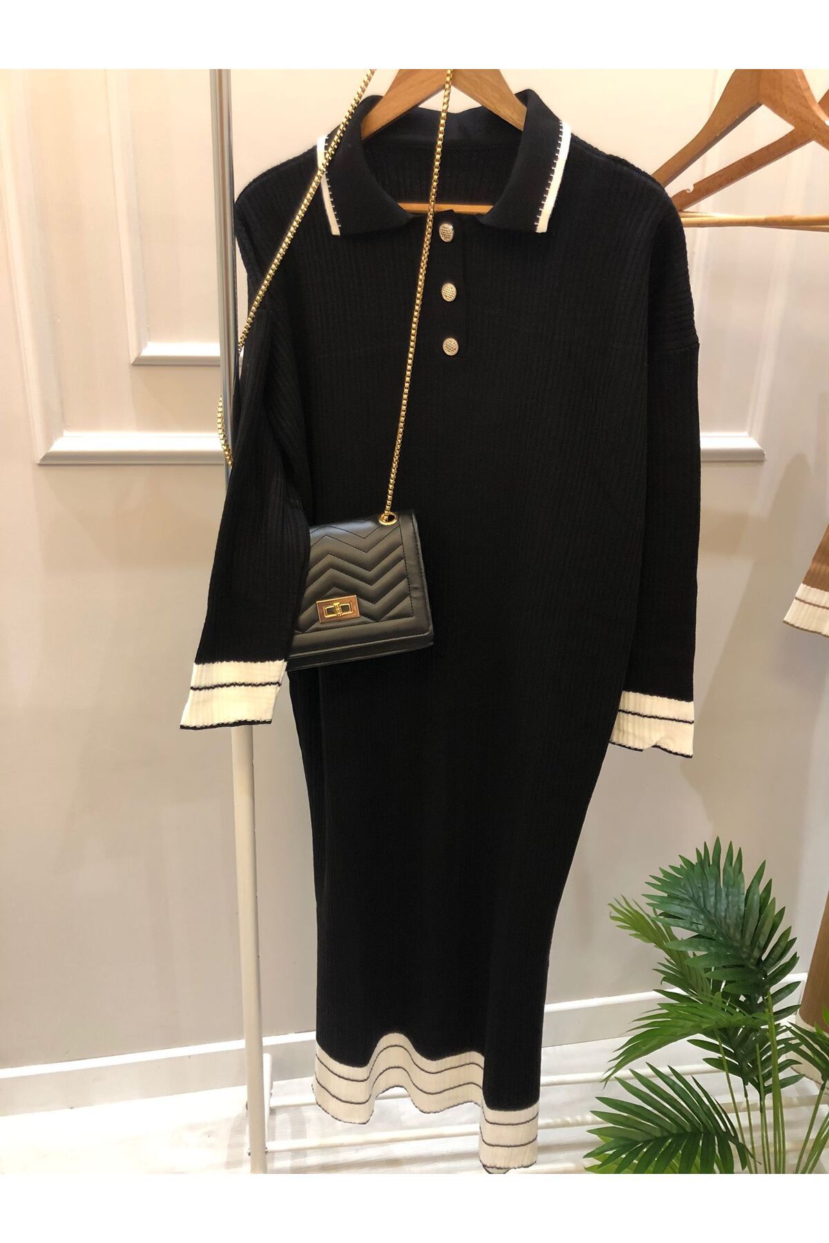 Butik Polo Yaka Uzun Triko Elbise BK-7101