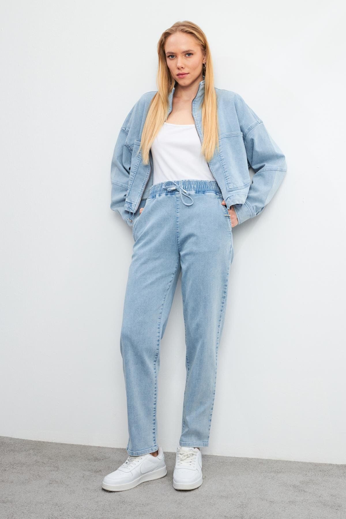 VENA Marla Sky Blue Yüksek Bel Slouchy Jogger Pantolon - SKY BLUE