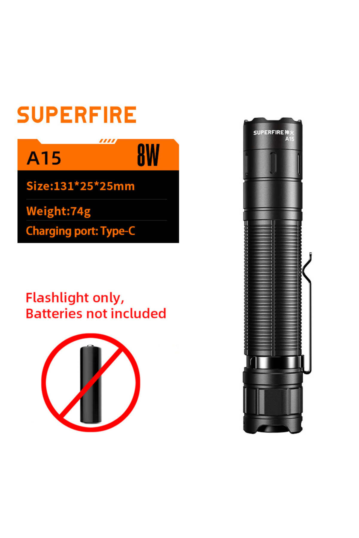 SUPERFIRE-18650 1500mAh Only Flashlight New A15 Powerful LED Flashlight Mini EDC Torch USB-C Recharg 1
