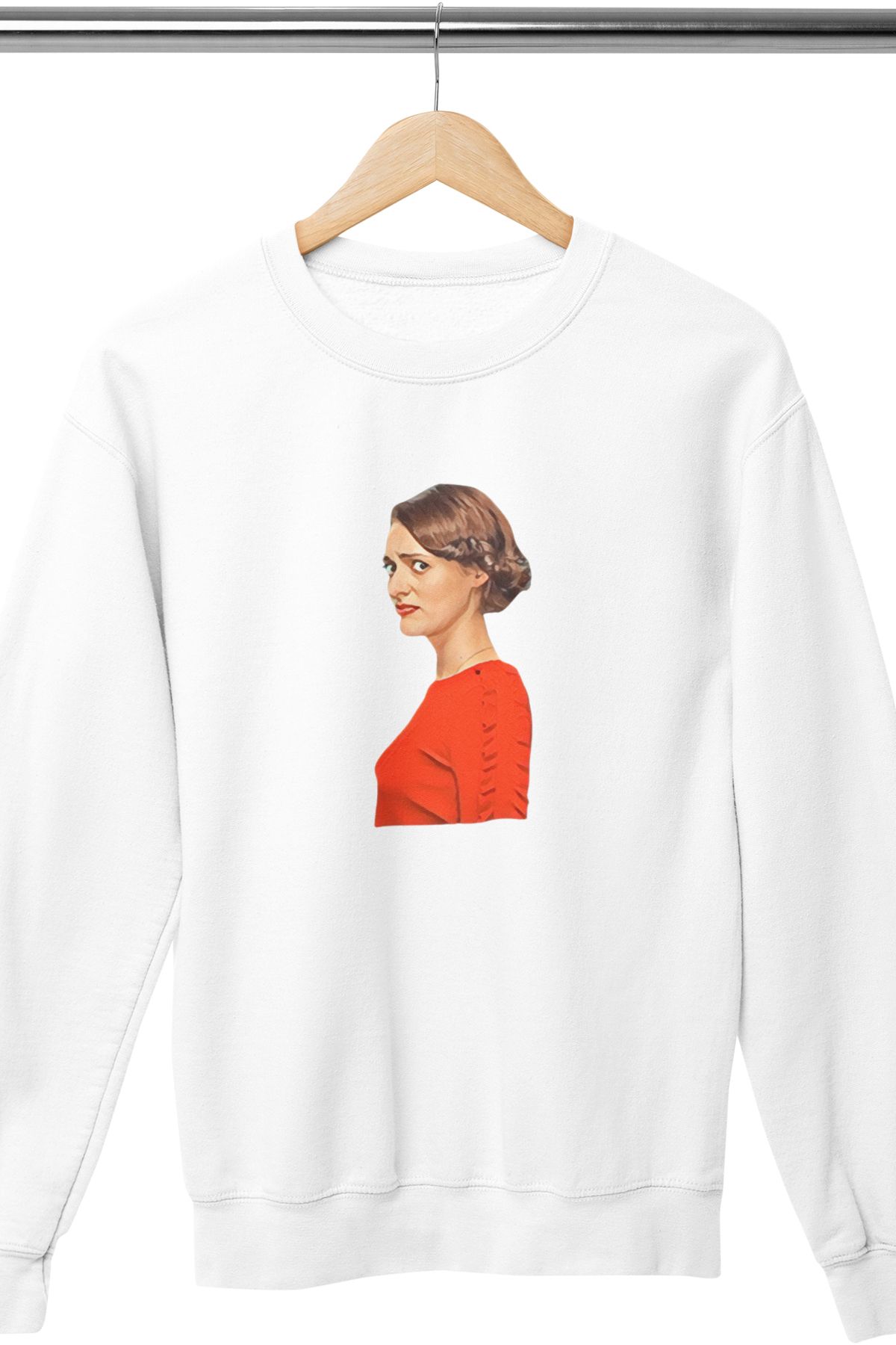 qoeuyl boutique Fleabag unisex, hediyelik Baskılı Üç İplik %100 Pamuklu Bisiklet Yaka Sweatshirt