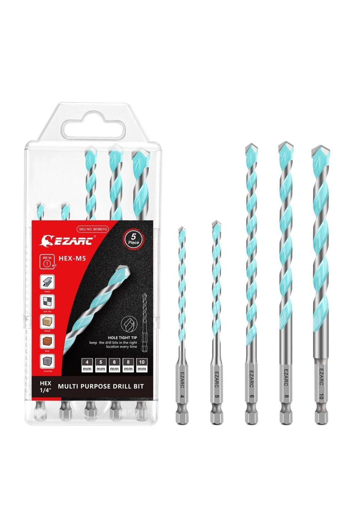 Choice-Hexagonal Handle 5pc Drill Bit Metric Ezarc 5pcs Carbide Drill Bit Set Metric / Sae Multi-purpose He 1
