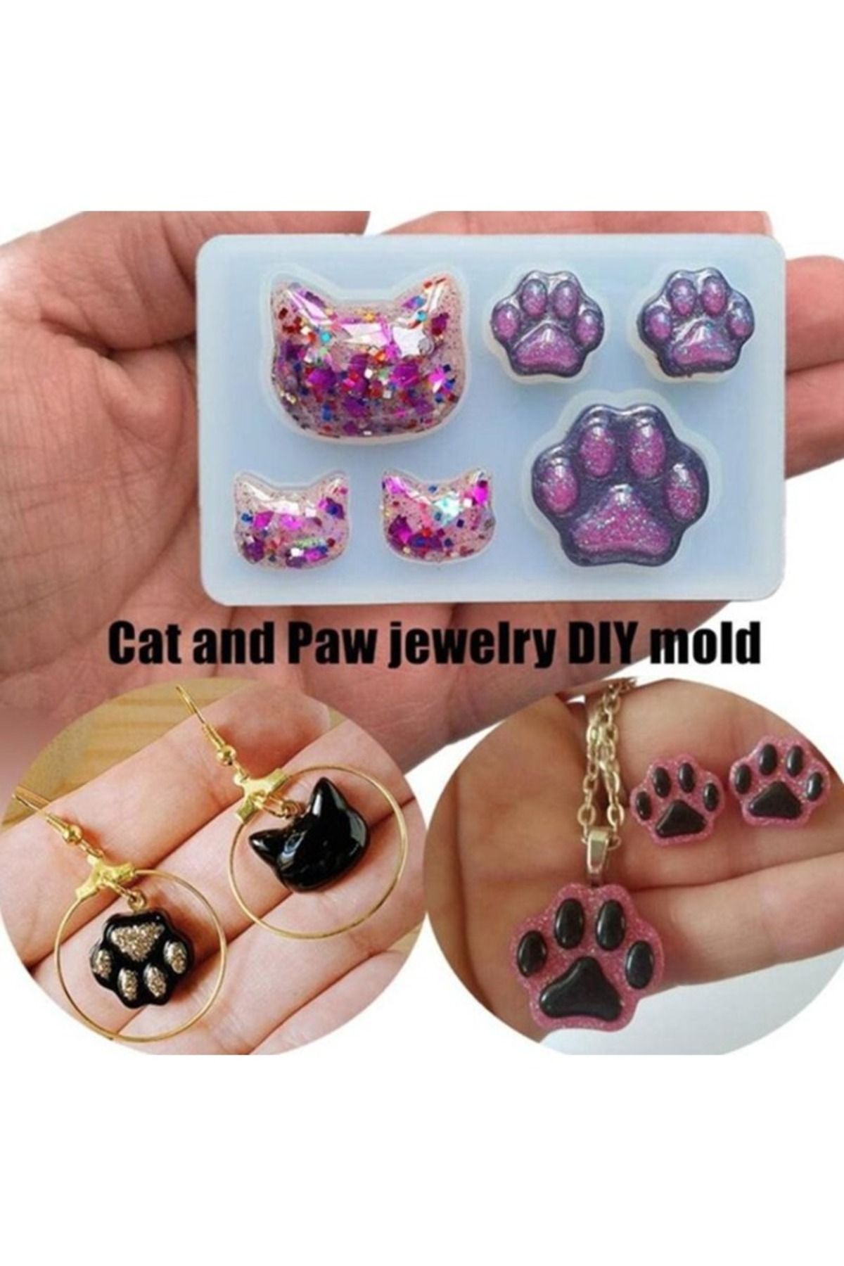 Choice-Small Cat Claw Crystal Epoxy Resin DIY Silicone Mold Cat Face Cat Claw Keychain Jewelry Pendant Mold 7
