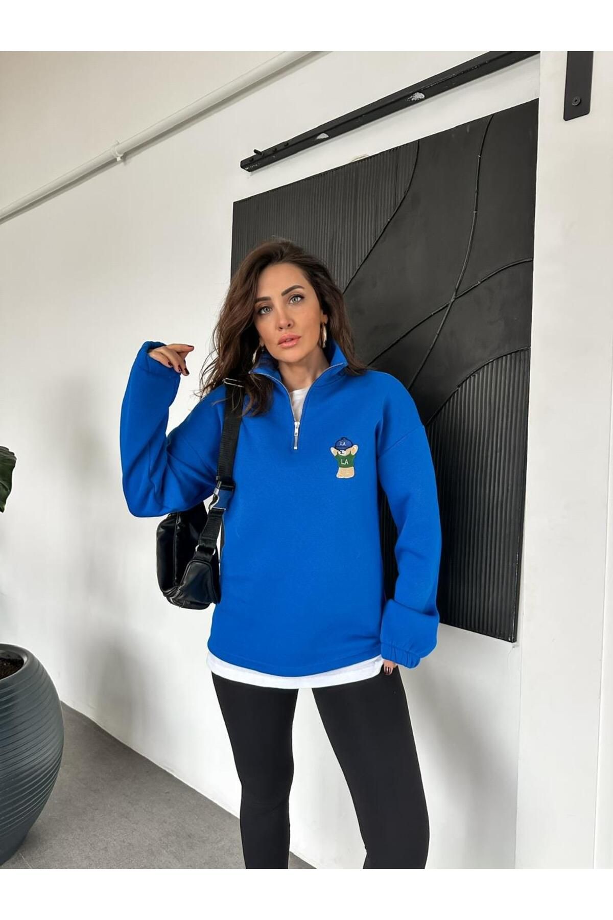 Zerrincan Giyim Saks Mavisi LA Ayıcıklı Sweatshirt