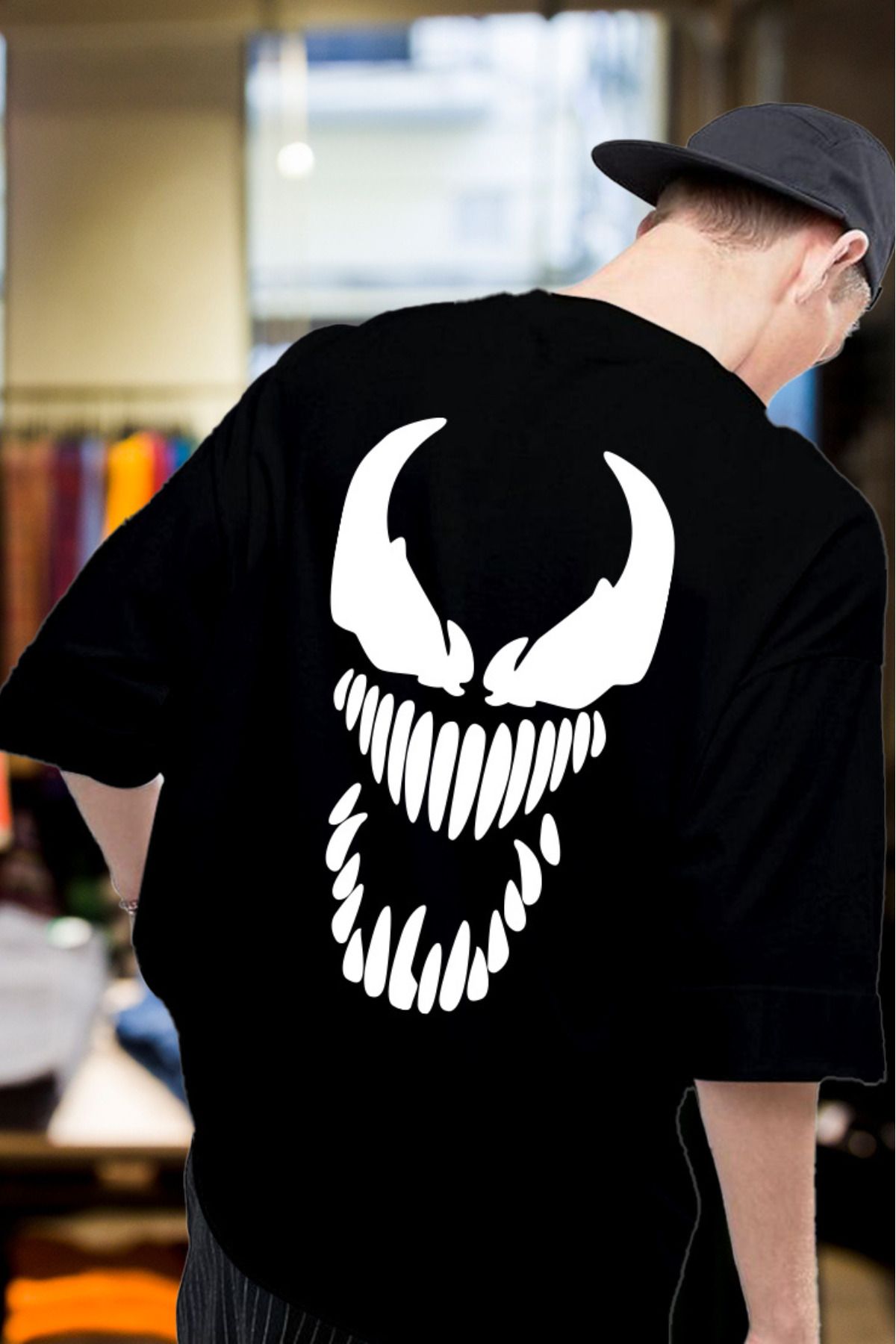 FECCY Pamuklu Venom Baskılı Oversize T-shirt