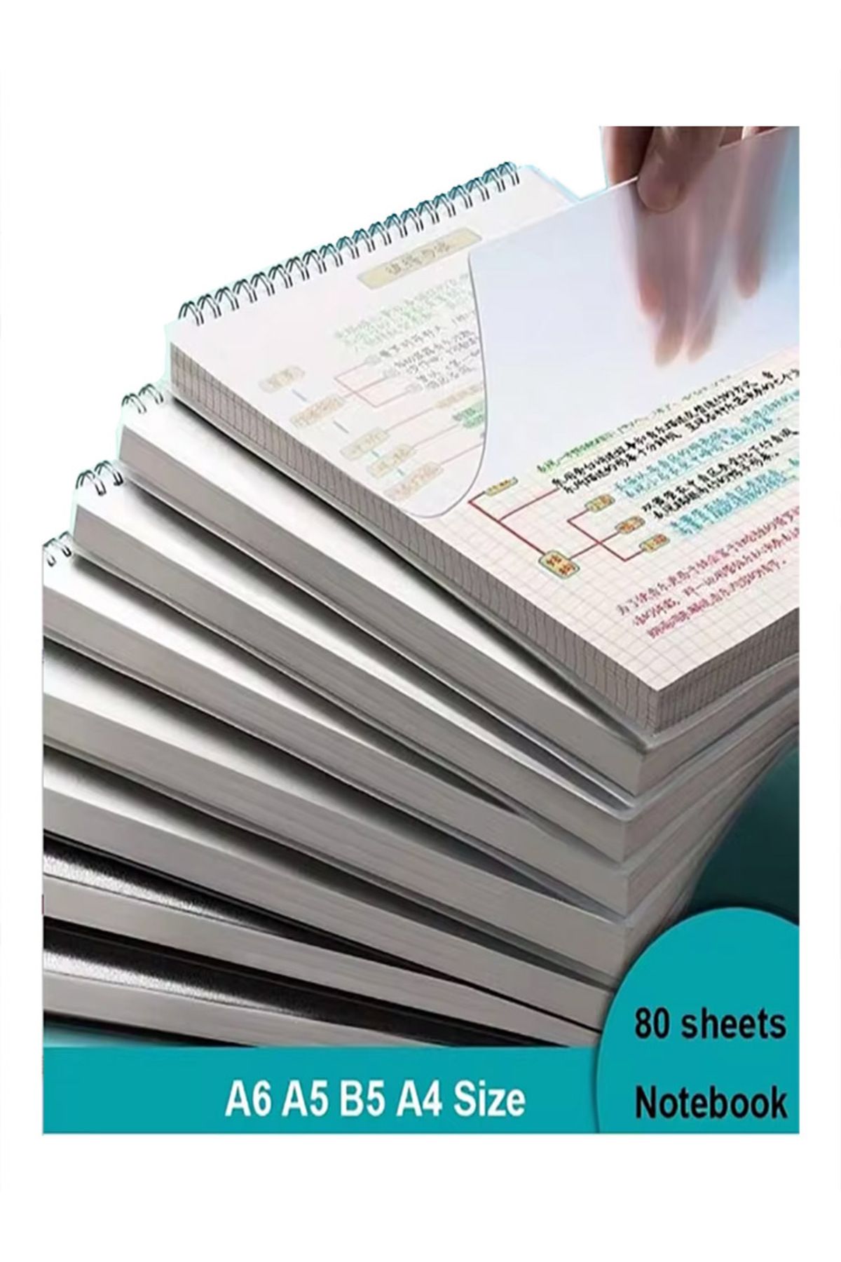 Choice-B5 A5/B5/A4 Coil Notebook Grids Upward Flipping Notepad 80 Sheets Hard Cover Sketchbook School Offic 7