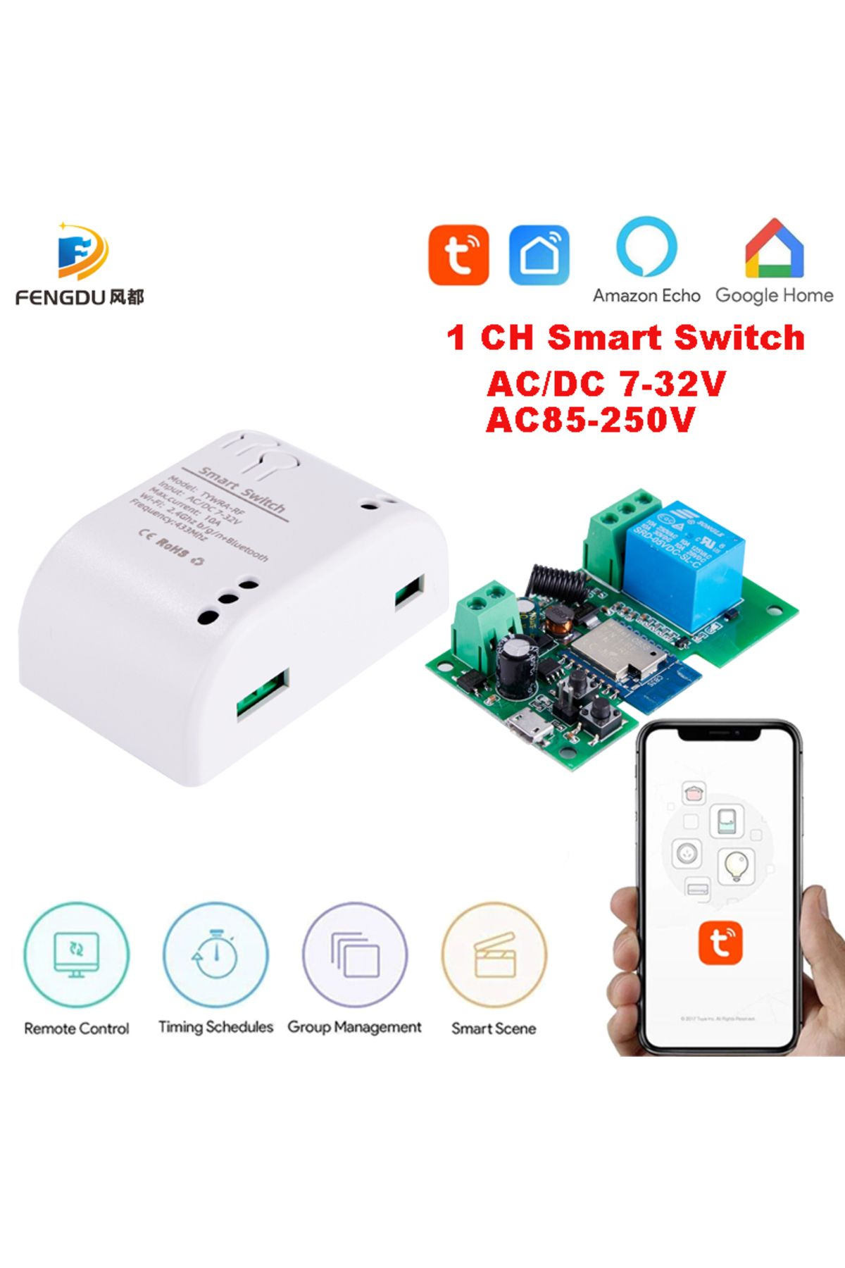 Choice-7-32v Smart Switch Tuya Smart Life 1ch Rf 12v 24v 7-32v Ac Dc Wifi Switch Work With Alexa Google Hom 1