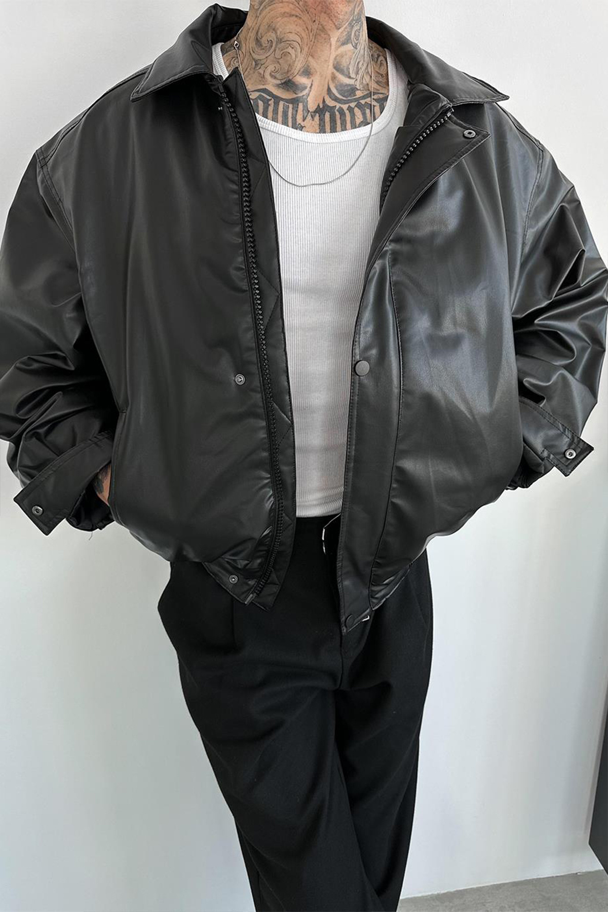 Moderk Oversize Bomber Erkek Deri Ceket görsel 2
