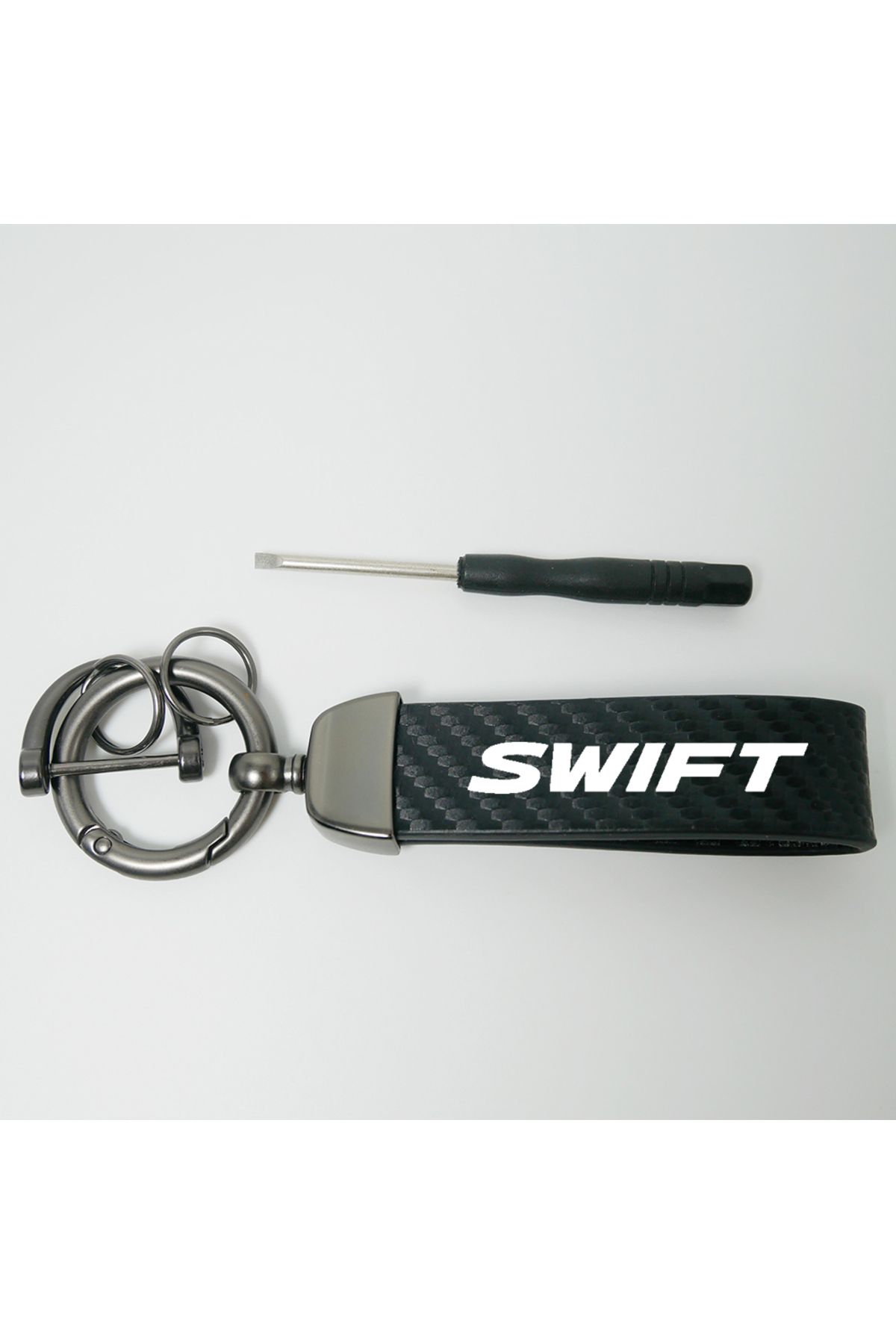 Choice-Swift Carbon Leather Car Keychain Chain Key Rings Degree Rotating Horseshoe Rings For Suzuki Swift C 1