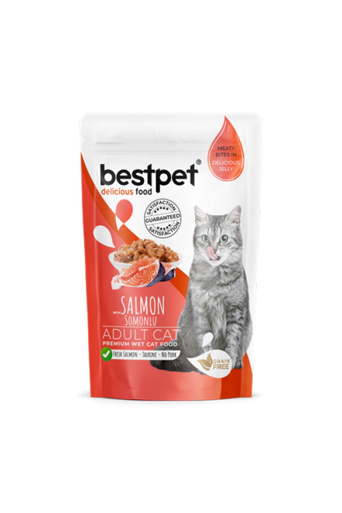 Bestpet 85 gr X 24 ADET Yetişkin Kediler İçin, Tahılsız, Jöle İçinde Somon Parça Etli Ya 661142