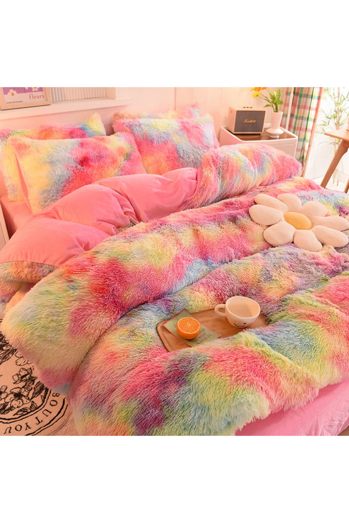 Choice-3Pcs Super Shaggy Coral Fleece Warm Cozy Princess Bedding Set Mink Velvet Duvet Cover Set Bed Com... 5