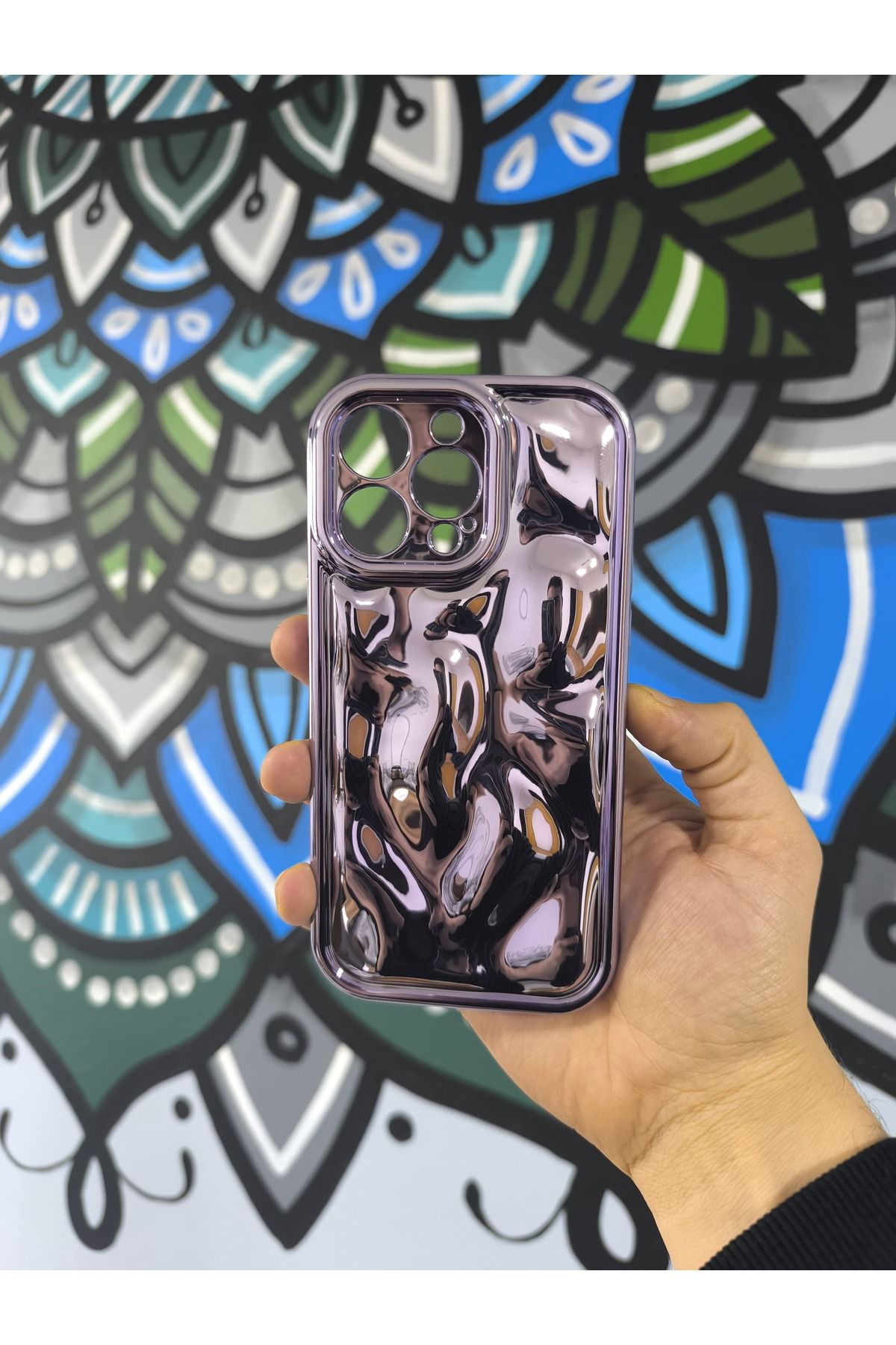 BCASE İphone 15 Pro Max Aynalı Silikon 3D Su Dalgalı Kılıf