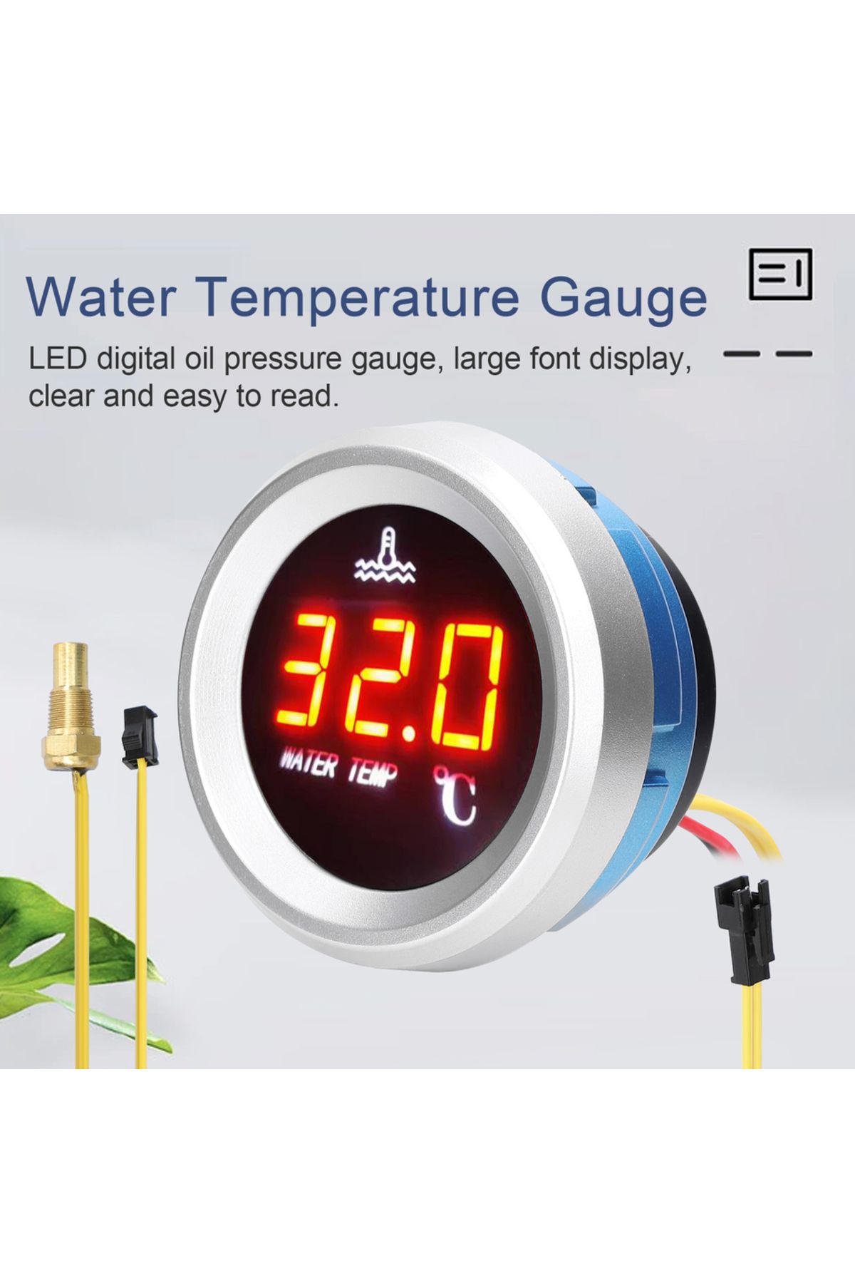 Choice-52mm Water Temperature Gauge Car Digital Meter LED Display 9-36V with Temperature Sensor Alarm Fu... 5
