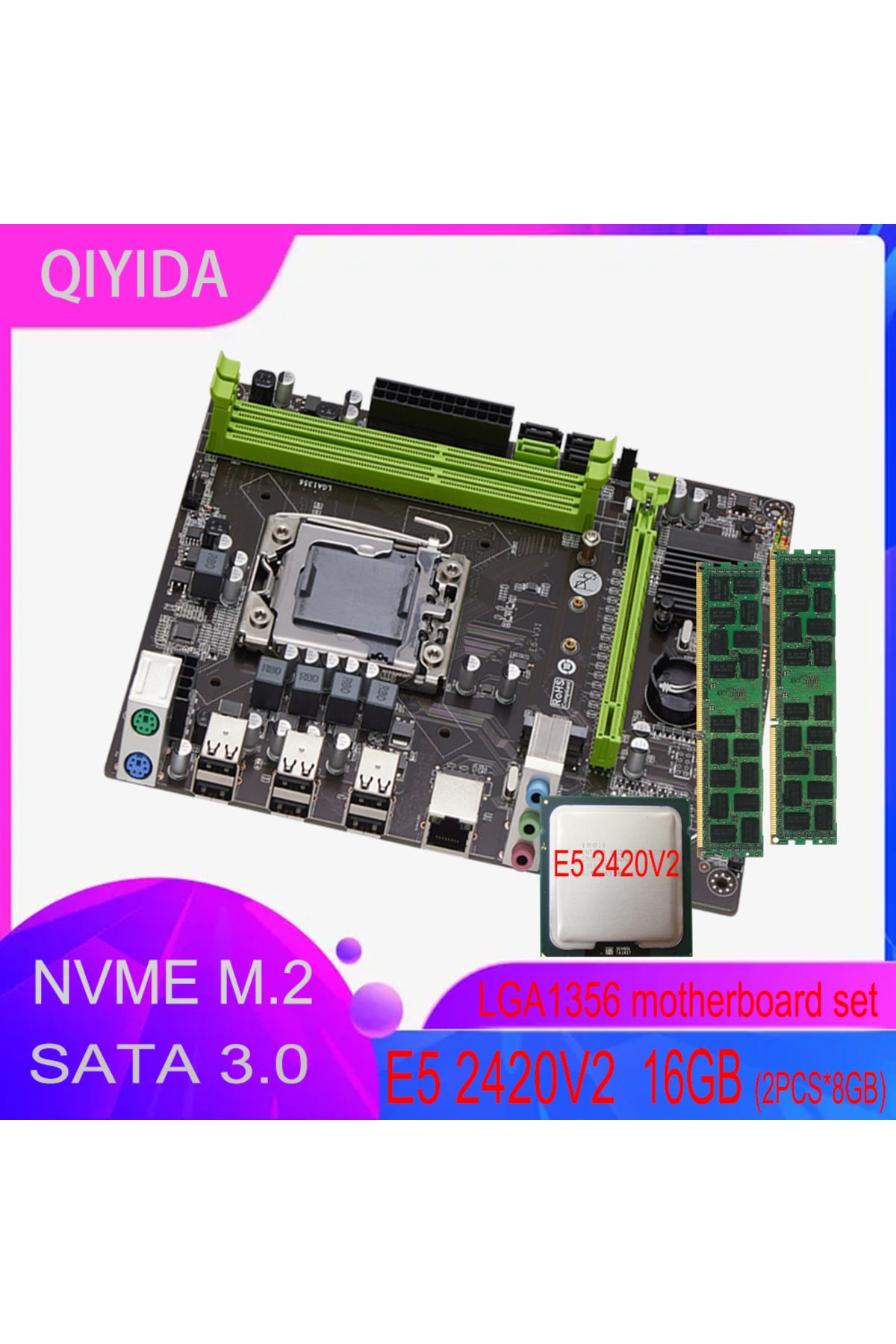 Choice-مجموعة اللوحة الأم Qiyida X79 E5 2420V2 2*8GB=16GB DDR3 مجموعة ذاكرة كومبو NVME SATA 3.0 M ATX Se... 2
