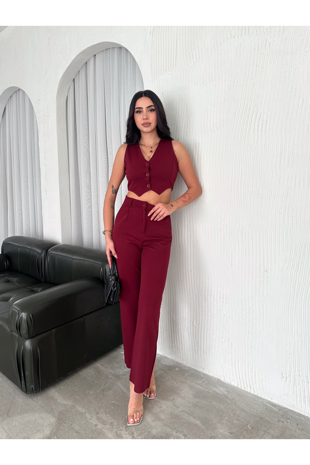 sportiness-Crepe Vest and Trousers Set 6