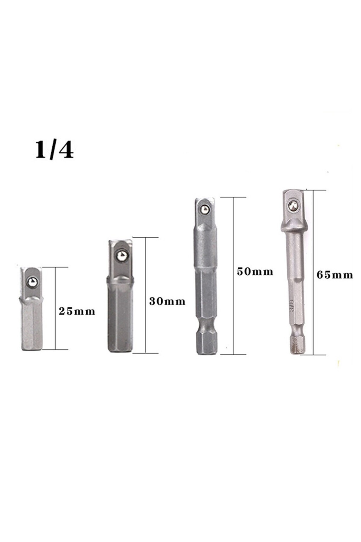 Choice-4pcs all size 1/4pc Chrome-Vanadium Steel Drill Socket Adapter 1/4 Hex Shank To Square Socket Conver 1