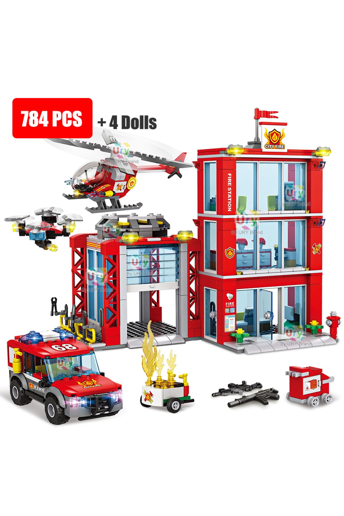 Choice-784pcs - No Box City Fire Station Ladder Truck Helicopter Car Rescue Boat Firefighter Figure Aircraf 1