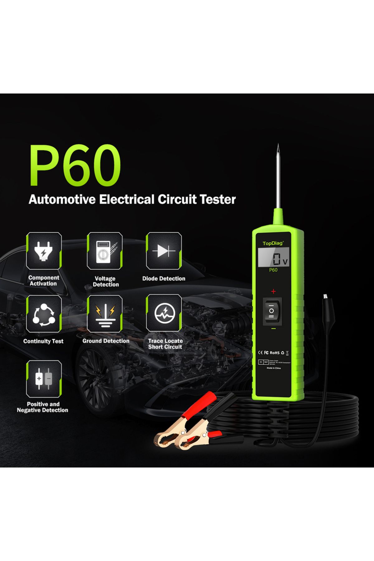 Choice-TopDiag P60 Automotive Circuit Tester Car Electrical System Short Tester 6-30V DC with Function F... 6