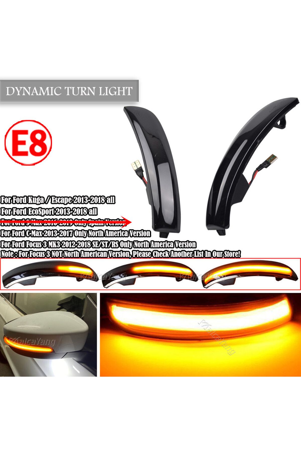 Choice-لفورد كوغا Ecosport الوامض الديناميكي LED بدوره مصباح إشارة مرآة جانبية مؤشر متسلسل 201... 3