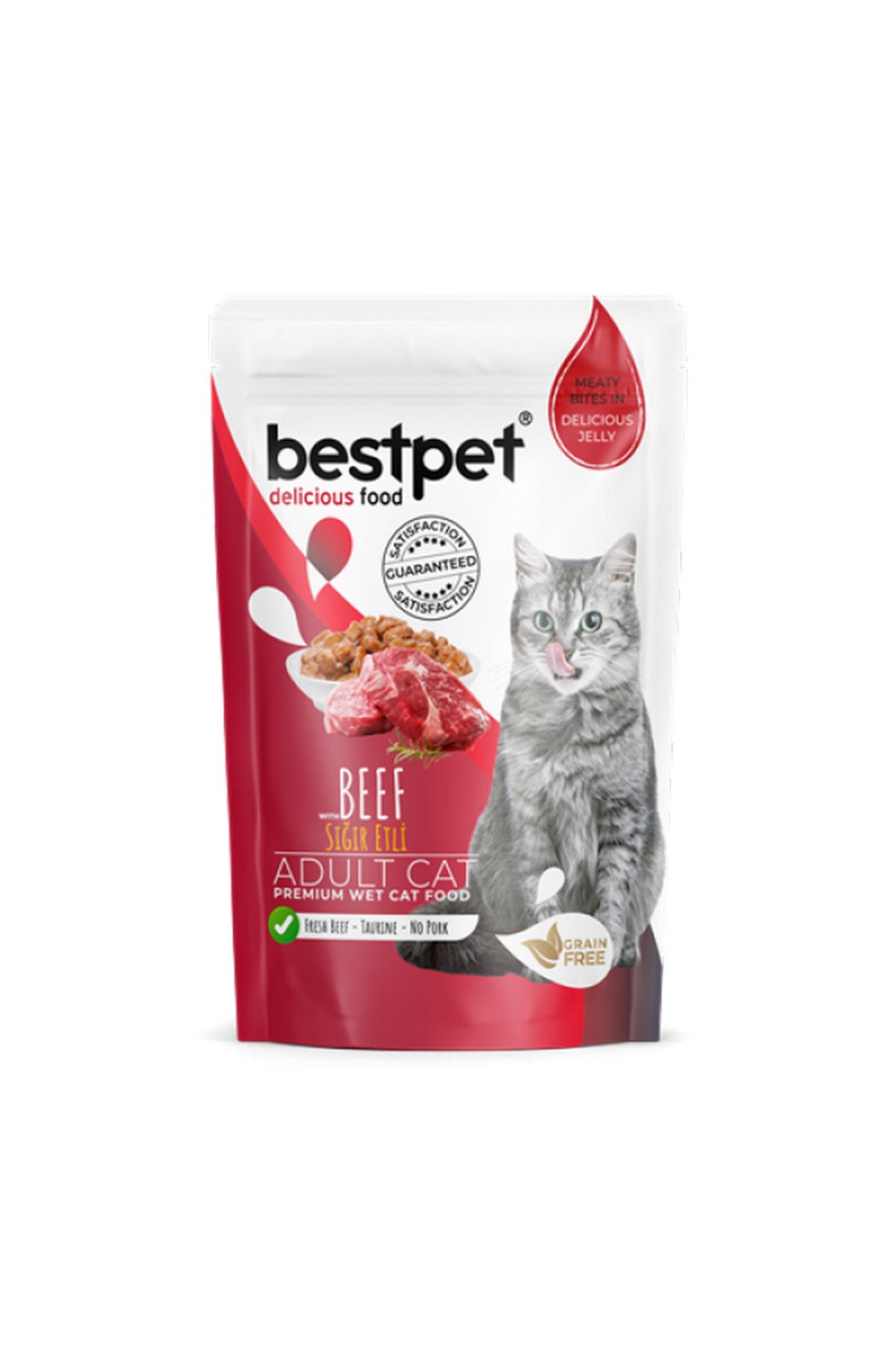 Bestpet Yetişkin Kediler İçin, Tahılsız, Jöle İçinde Sığır Parça Etli Yaş Mama 85 gr X 2 106008