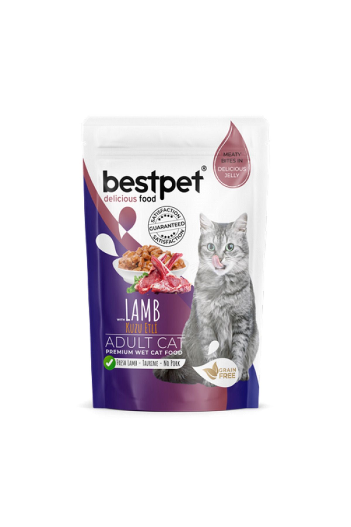 Bestpet Yetişkin Kediler İçin, Tahılsız, Jöle İçinde Kuzu Parça Etli Yaş Mama 85 gr X 24 106008