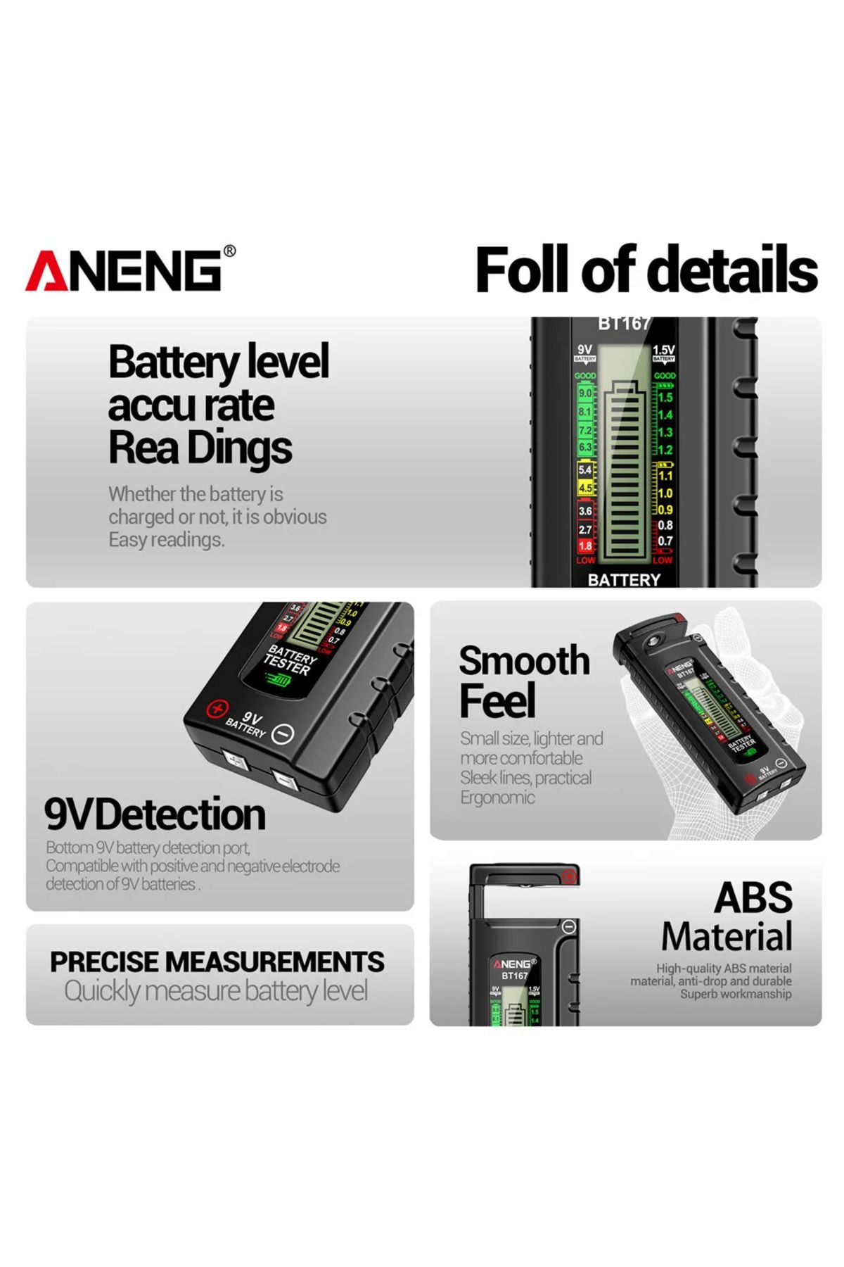 ANENG-Bt167 Battery Level Detector Multifunctional Quickly Measure Battery Level Abs Plastic Prec... 4