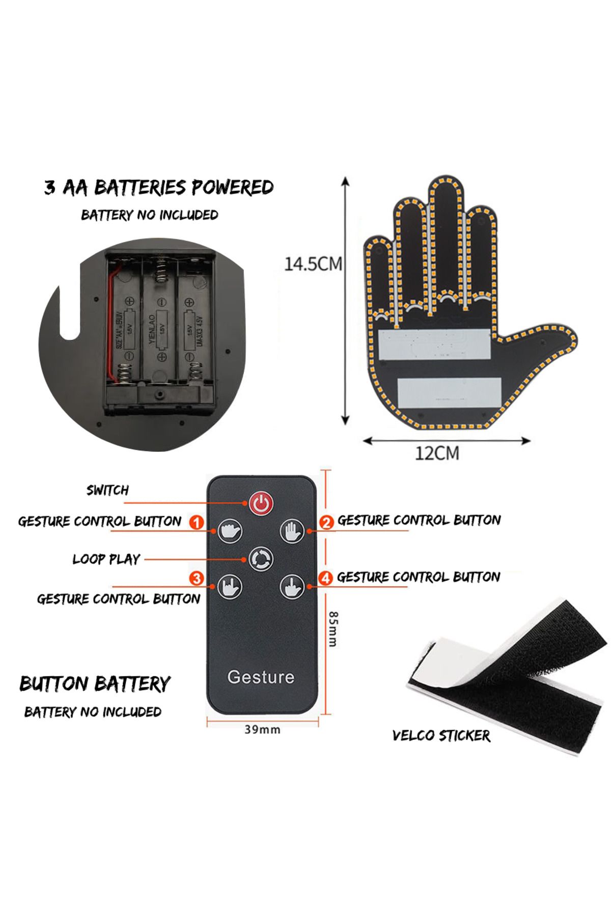 Choice-4 Gesture Hand LED Indicator for Car Rear Window Middle Finger, with Remote 4
