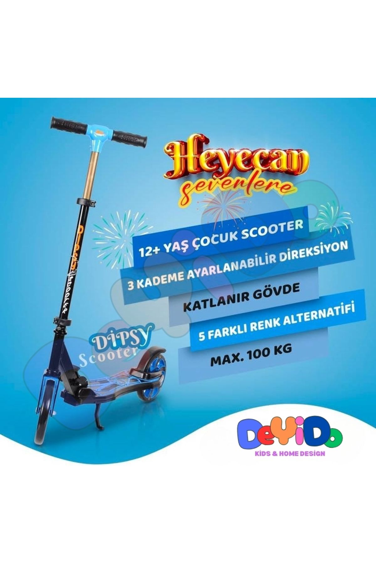 DeYiDo 12 Yaş ve Üzeri 2 Dev Tekerlekli Frenli Katlanabilir Yükseklik Ayarlı Scooter Eğlenceli Çocuk Kaykay