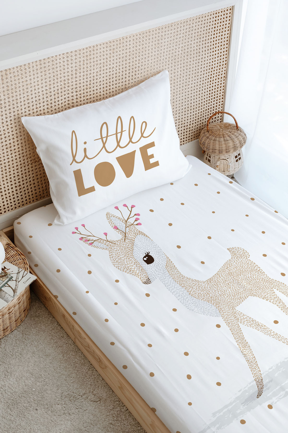 Tuğba Kuğu-Single Fitted Sheet Set - Iconic Series - Flower Horned Deer 3