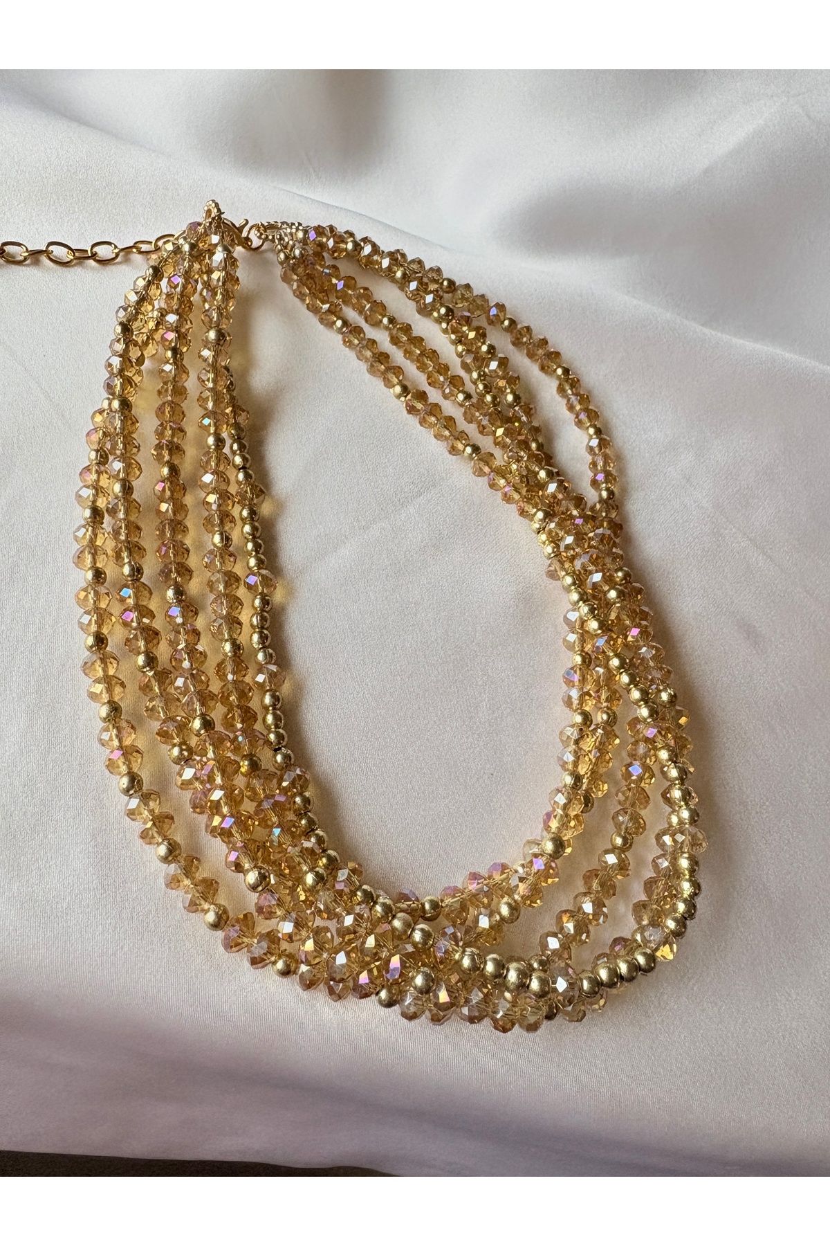 Semra Ascioglu Bal Rengi Kristal Kolye, Cok Sirali Choker