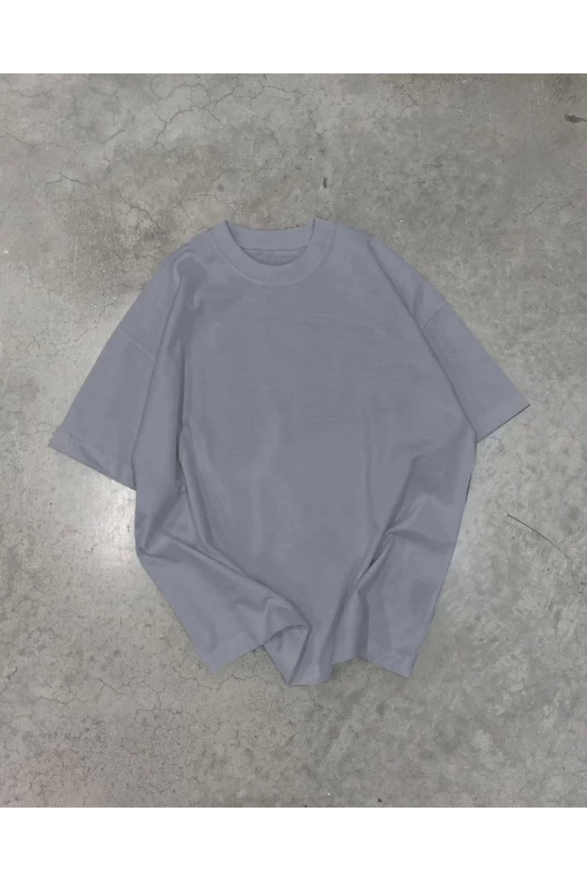 Kelepire Düştü Unisex Basic Bisiklet Yaka Oversize T-Shirt - Füme