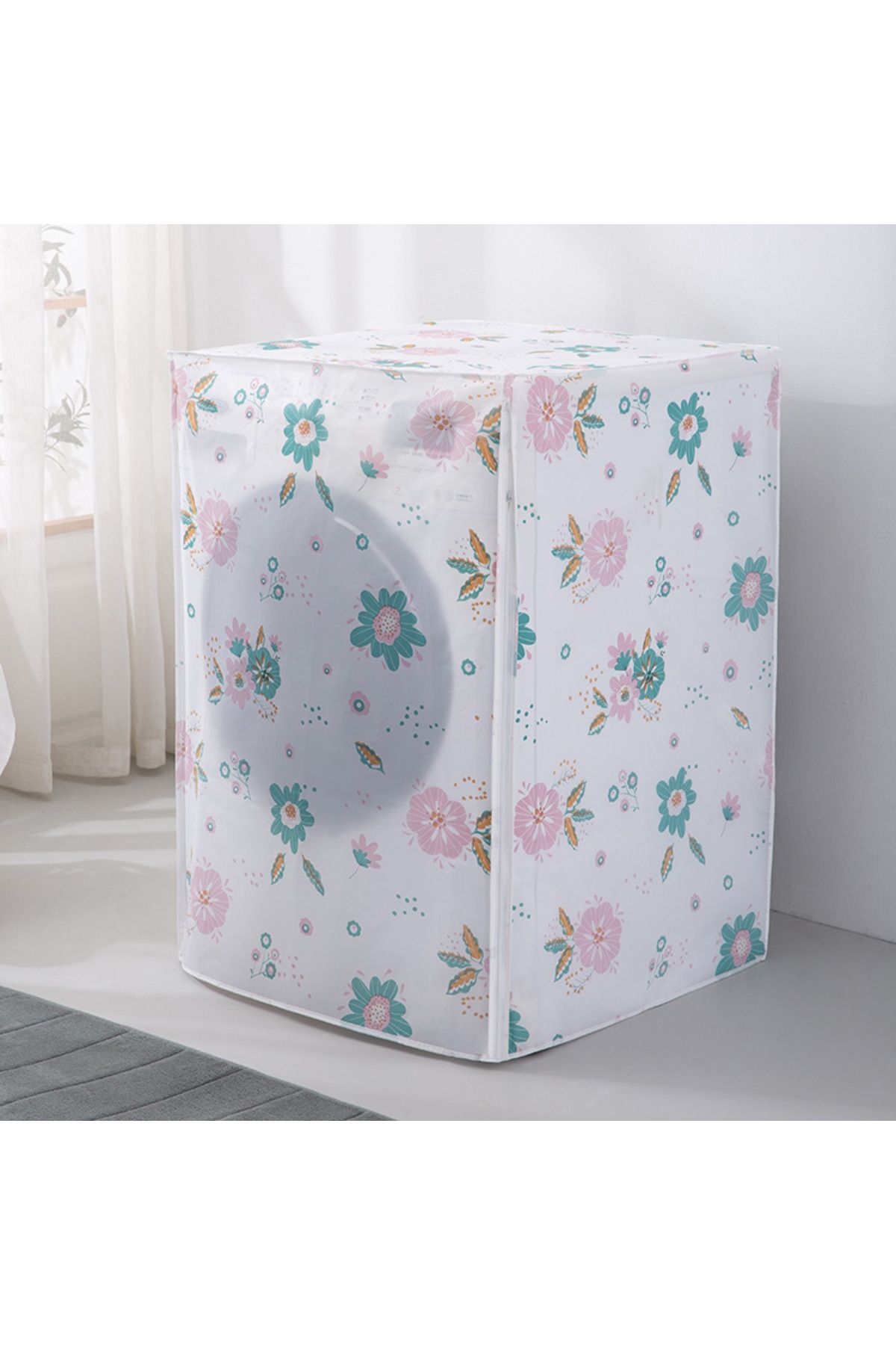 Choice-63x62x85cm Floral Drum Washing Machine Dust Cover Cute Cartoon Print Transparent Waterproof Covers H 1