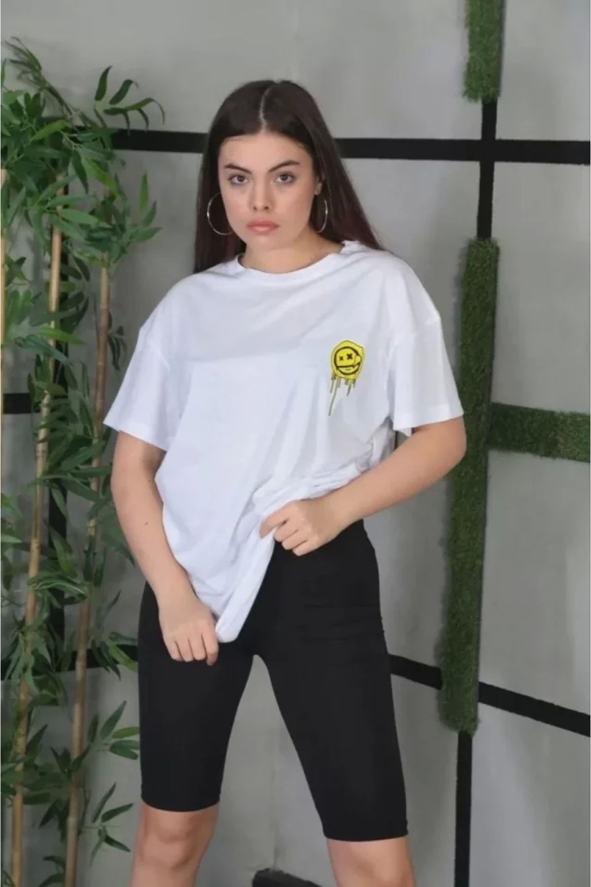 Kelepire Düştü Unisex Bisiklet Yaka Baskılı Oversize T-Shirt - Beyaz