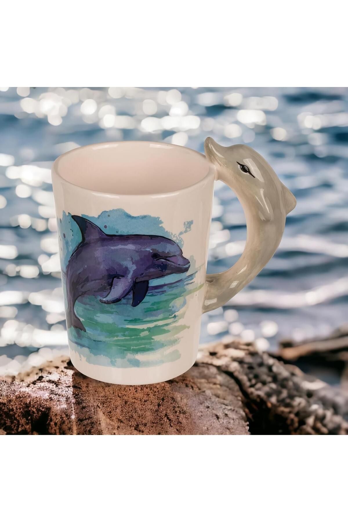 e-life shop 3D Animal Mug Serisi Özel Motifli El Boyaması Yunus Balığı Tasarımlı Kahve Fincanı Kupa Bardak 300ml