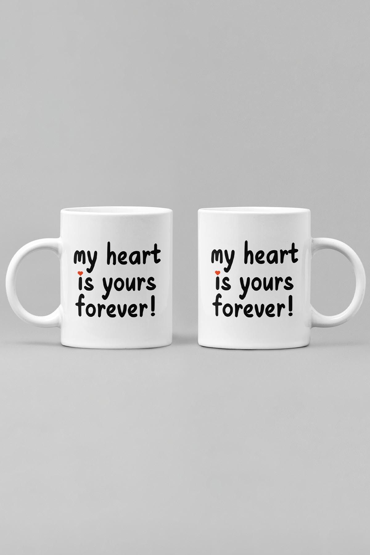 qoeuyl boutique My Heart Is Yours Forever Baskılı Sevgililer Günü Hediye İkili Yazılı Kahve Kupa Bardak