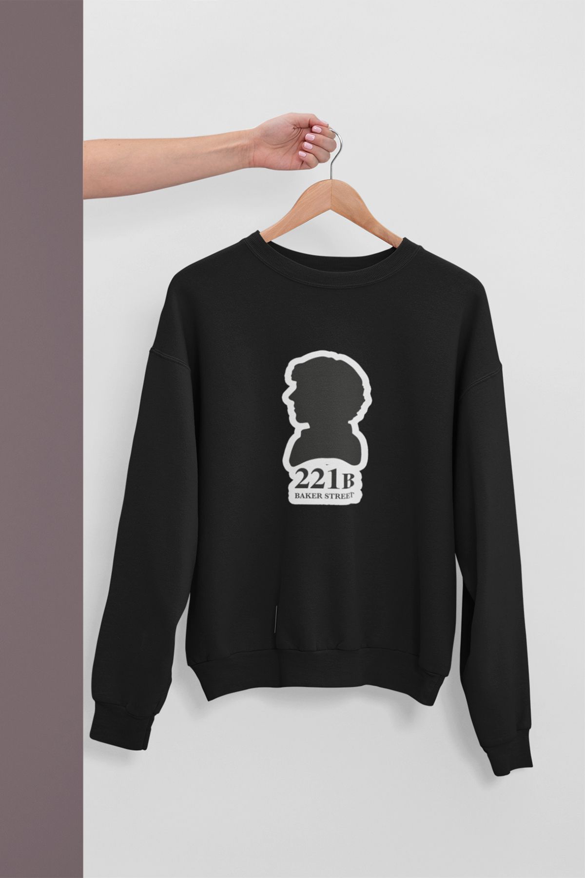 qoeuyl boutique Sherlock Baker Street 221B  Unisex, Hediyelik Baskılı Üç İplik %100 Pamuklu Bisiklet Yaka Sweatshirt