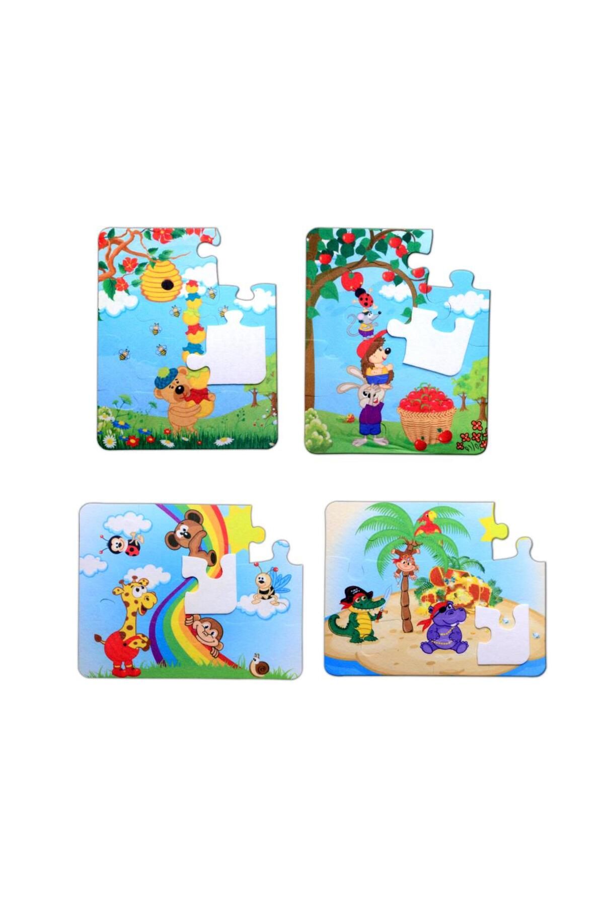 Tox 4 Set - 48 Parça Tox Gökkuşağı ve Elmacı Ayı 3+ Keçe Yapboz - 3 Yaş Puzzle T044 T042