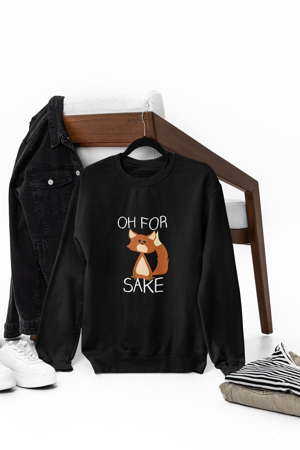 qoeuyl boutique Sevimli Tilki Oh For Fox Sake Sevgili Arkadaş Doğum Günü Hediyelik Pamuklu Bisiklet Yaka Sweatshirt