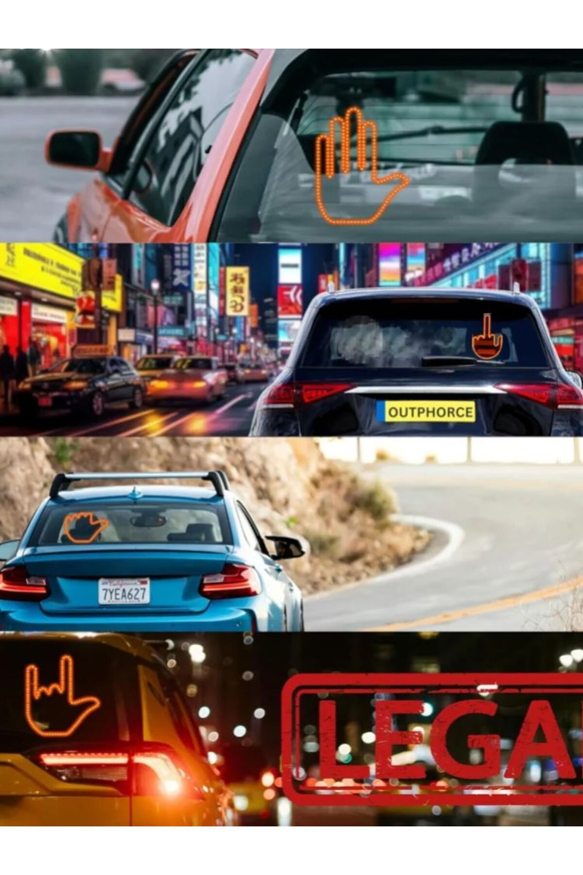 Choice-4 Gesture Hand LED Indicator for Car Rear Window Middle Finger, with Remote 7