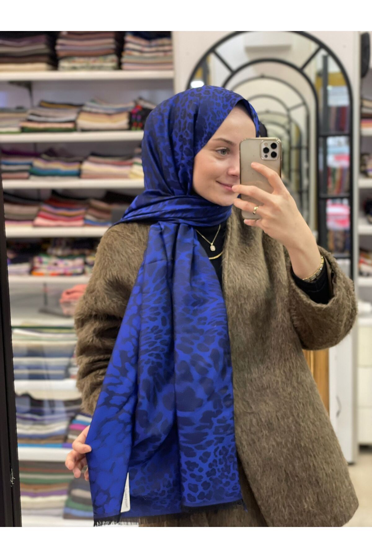 Siyane Morcivert Siyane Scarf Jakar Leopar Desen Şal