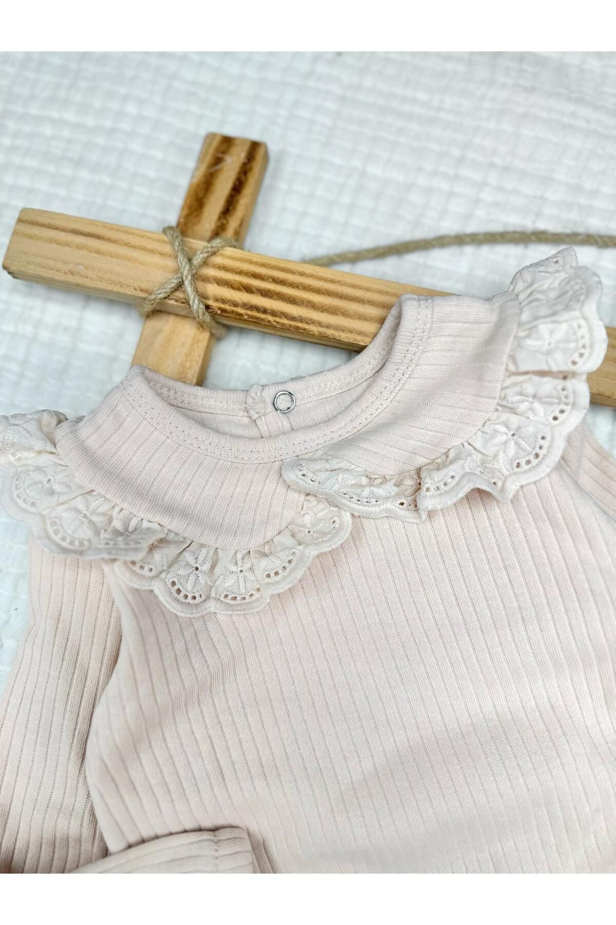 Murat Baby-Baby Girl Mini Lace Collar Waffle Fabric Bottom Top Set 2