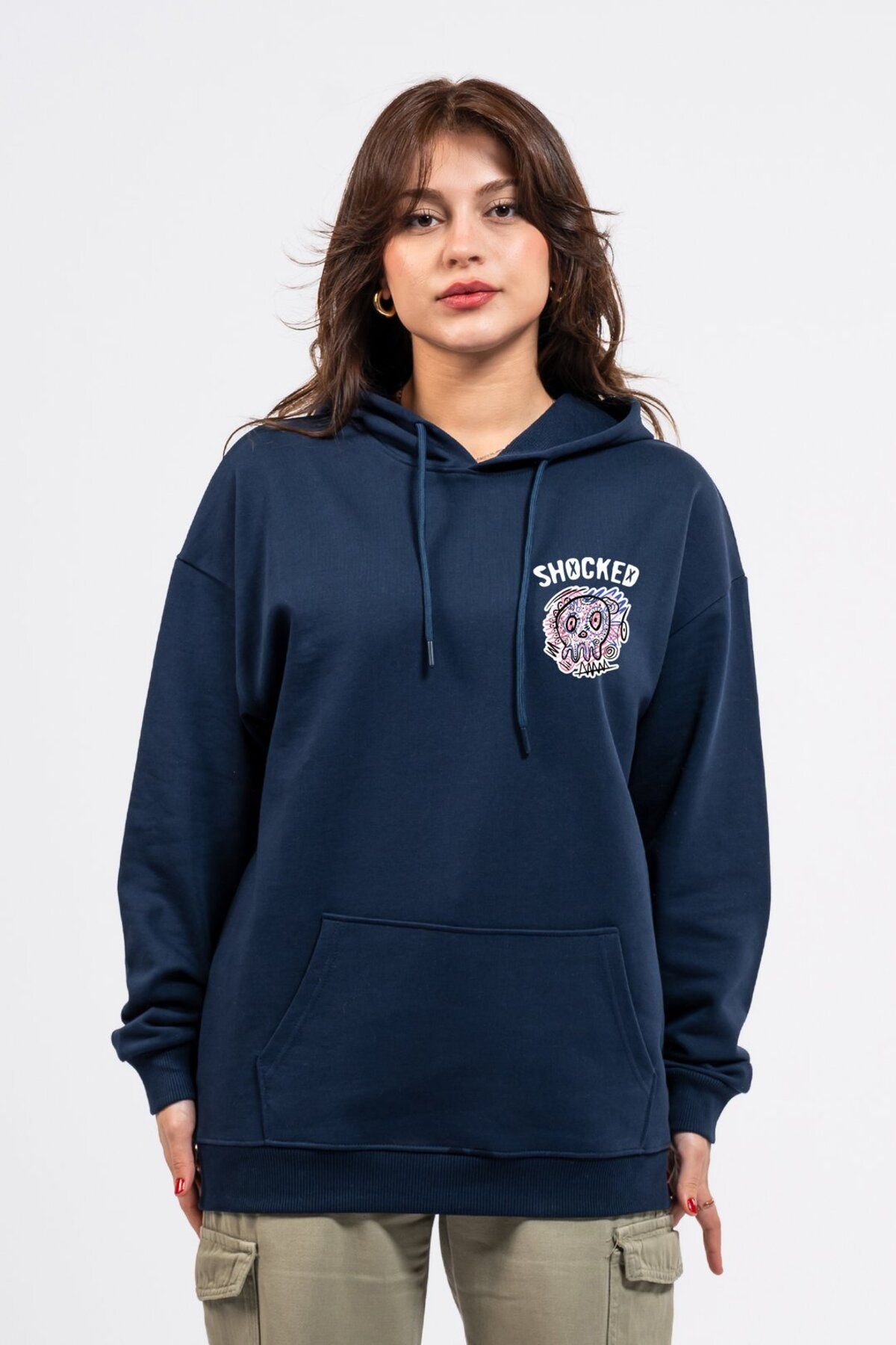 LUMARTA Oversize Göğüste Shocked Baskılı Hoodie