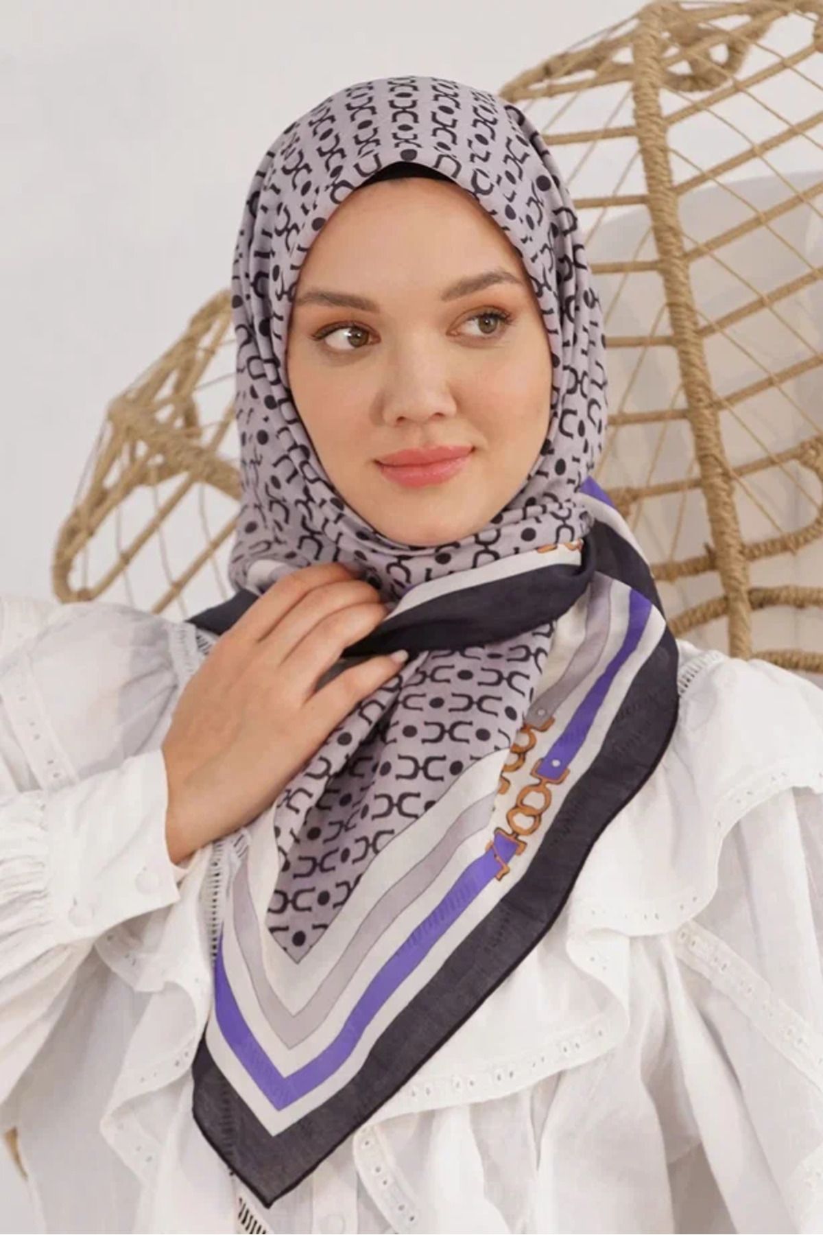 Loryan GRİ Loryan Scarf Diamond Royal Black Eşarp