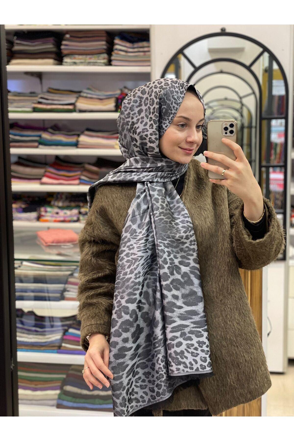 Siyane AÇIK GRİ Siyane Scarf Jakar Leopar Desen Şal